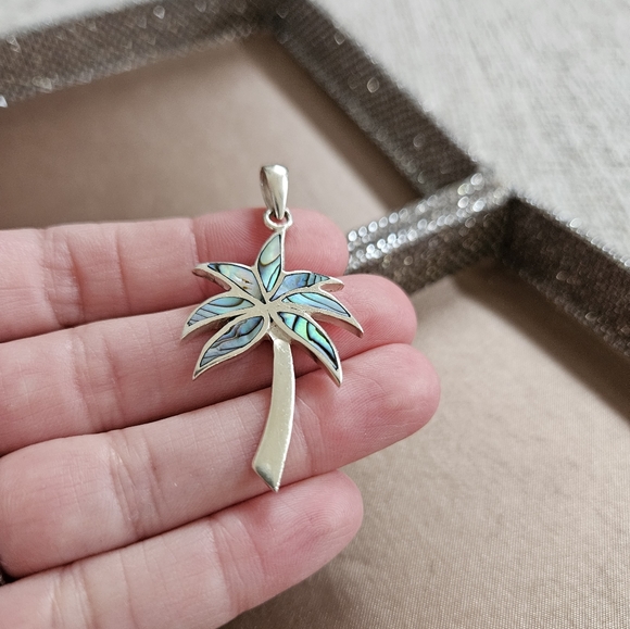 Sterling Silver and Abalone Inlay Palm Tree Pendant - Picture 2 of 7